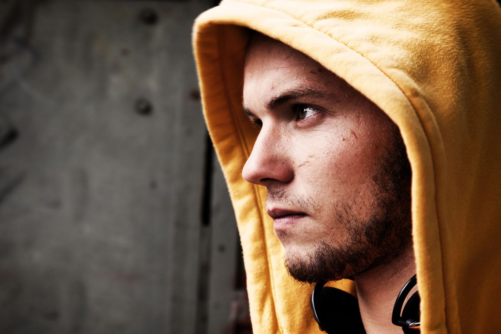 Angry man wearing a hoodie