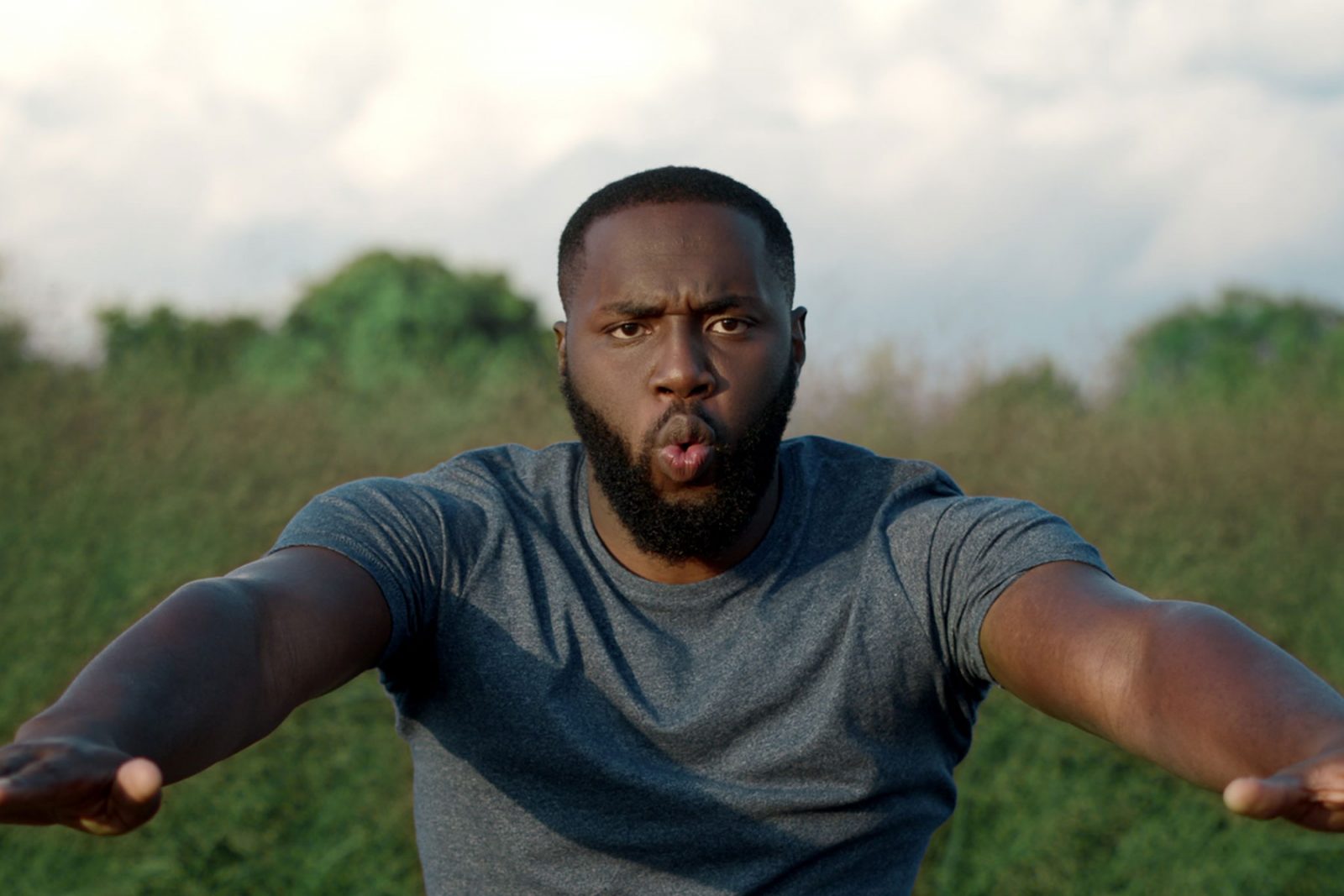 Man doing a breathing exercise